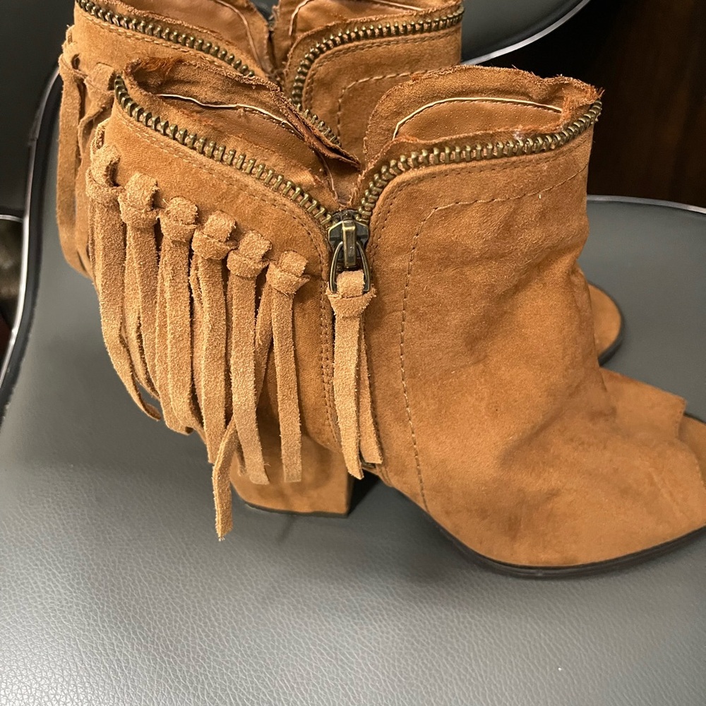 DV by Dolce Vita Tan Suede Fringe Ankle Boots